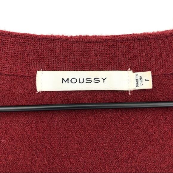 MOUSSY Open Front Knit Wool Duster Cardigan Maroon Red OS - Picture 7 of 10